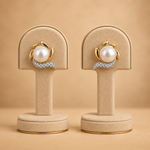 Golden Pearl Leaf Stud Earrings