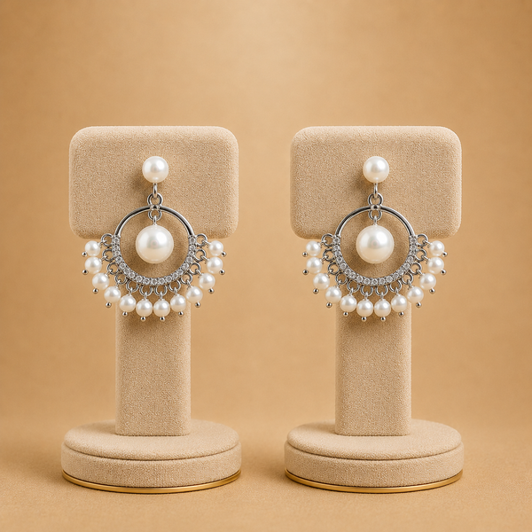 Nira Pearl Halo Statement Earrings