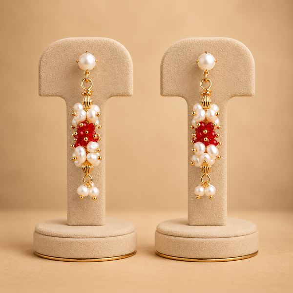 Ruby Pearl Cluster Drop Earrings