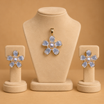 Crystal Flower Pearl Pendant & Earrings Set