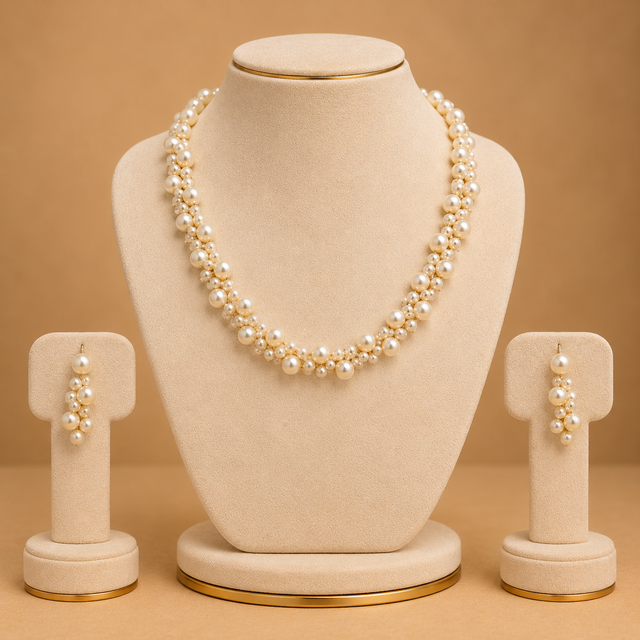 Pearl Beaded Necklace & Earrings Set