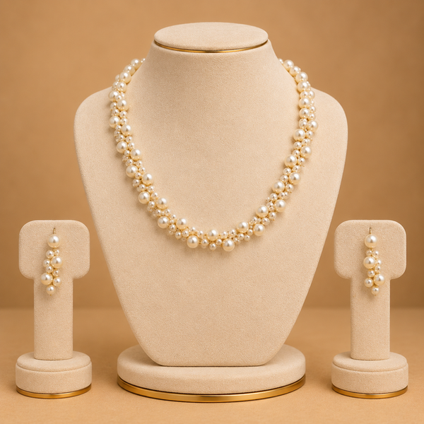 Pearl Beaded Necklace & Earrings Set