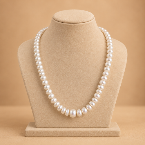 Classic white fresh water pearl long necklace