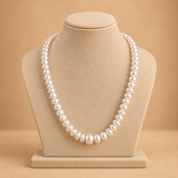 Classic white fresh water pearl long necklace