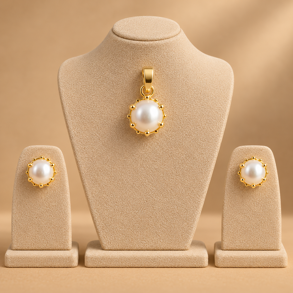 Classic Pearl Beaded Gold Jewellery Set