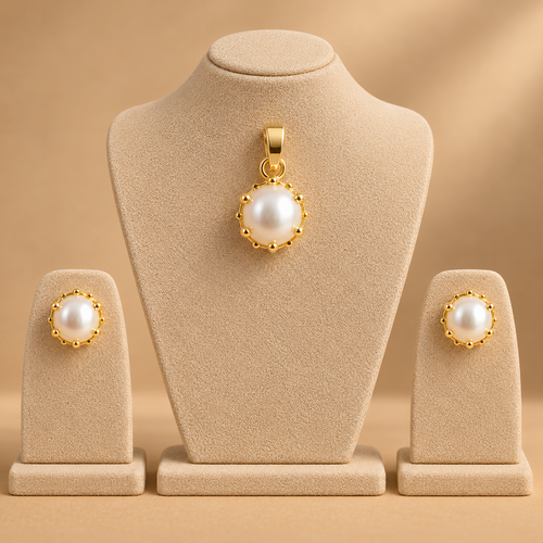 Classic Pearl Beaded Gold Jewellery Set