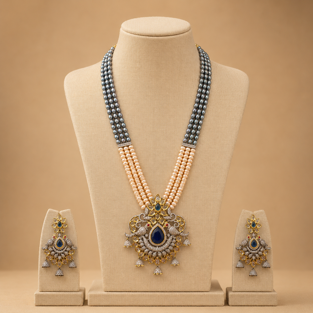 Nira Emerald Pearl Floral Necklace Set