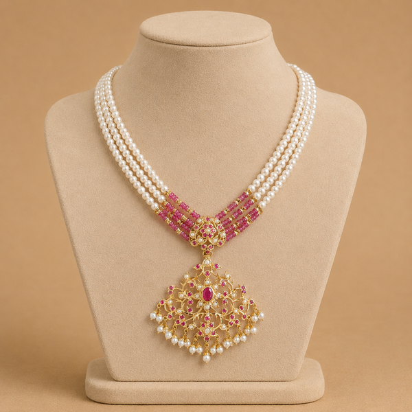 Nira Pearl Cluster Statement Necklace Set