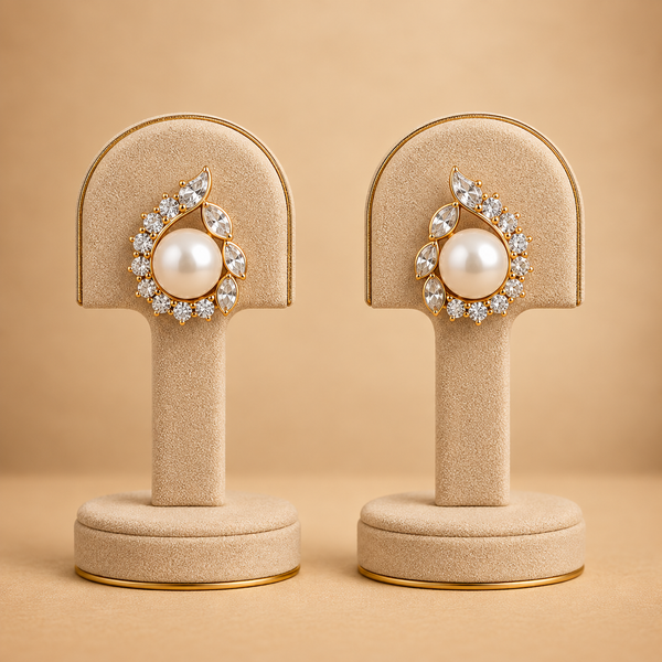 Pearl Bloom Crystal Stud Earrings