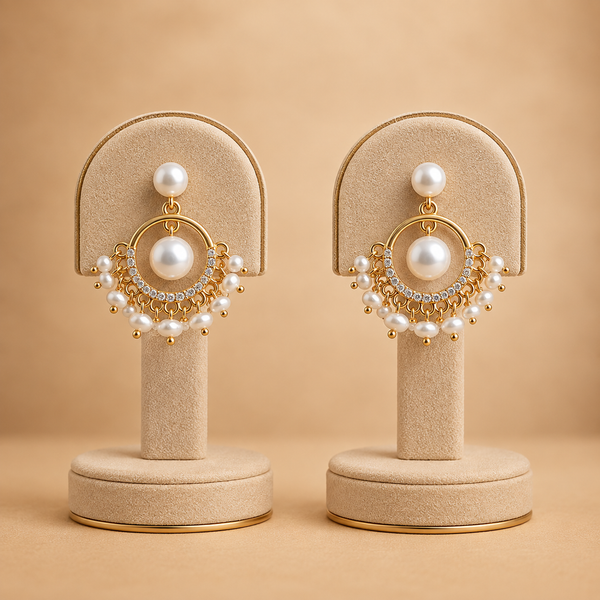 Pearl Circle Charm Earrings
