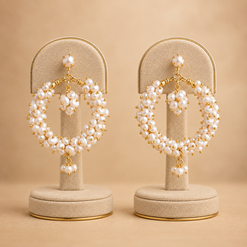 Pearl Floral Hoop Earrings