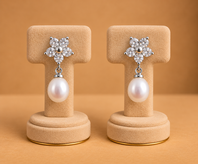 Crystal Flower Pearl Earrings