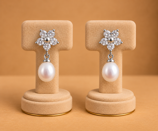 Crystal Flower Pearl Earrings