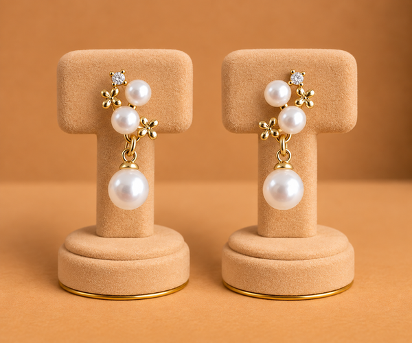 Floral Pearl Cluster Drop Earrings
