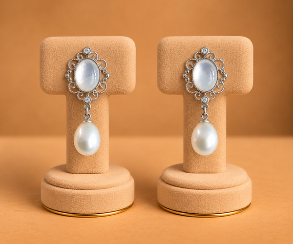 Vintage Oval Pearl Drop Earrings