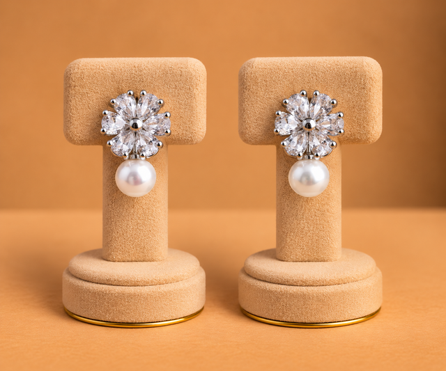 Crystal Bloom Pearl Drop Earrings