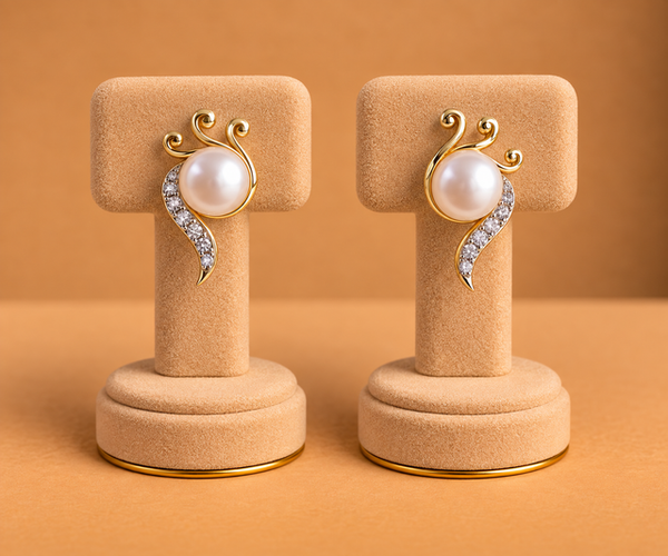 Golden Spiral Pearl Earrings