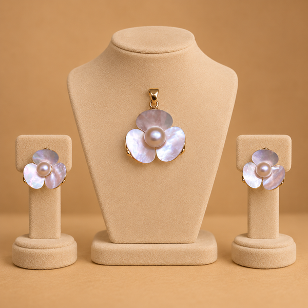 Mother of Pearl Flower Pendant & Earrings Set
