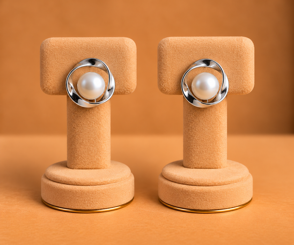 Silver Orbit Pearl Earrings