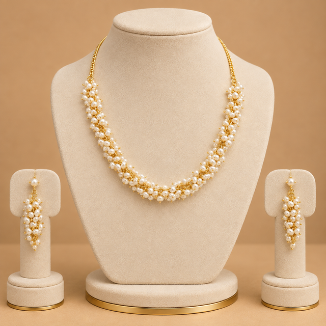 Multi-Strand Pearl Necklace & Earrings Set
