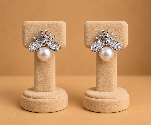 Silver Butterfly Pearl Drop Earrings