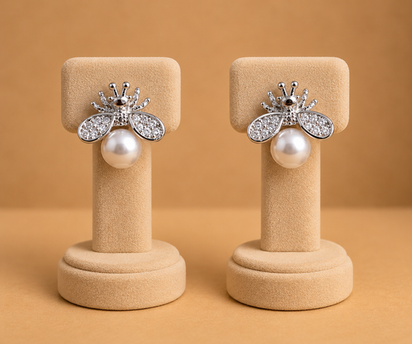 Silver Butterfly Pearl Drop Earrings