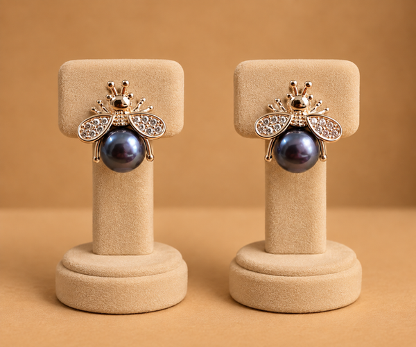 Dark Pearl Butterfly Drop Earrings