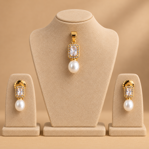 Luxury Pearl Crystal Gold Jewellery Set